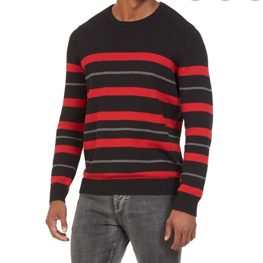 Kenneth Cole Stripe Print Crew Neck Sweater